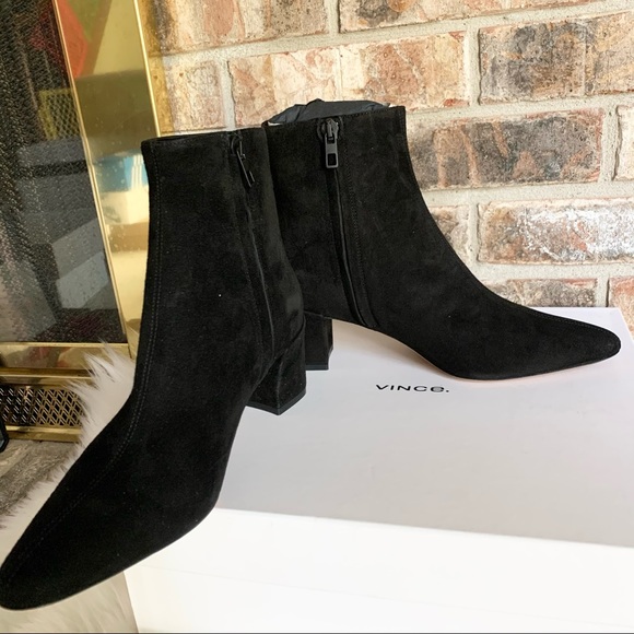 Vince Larica Suede Block Heels Booties Black 5.5M - Picture 3 of 12